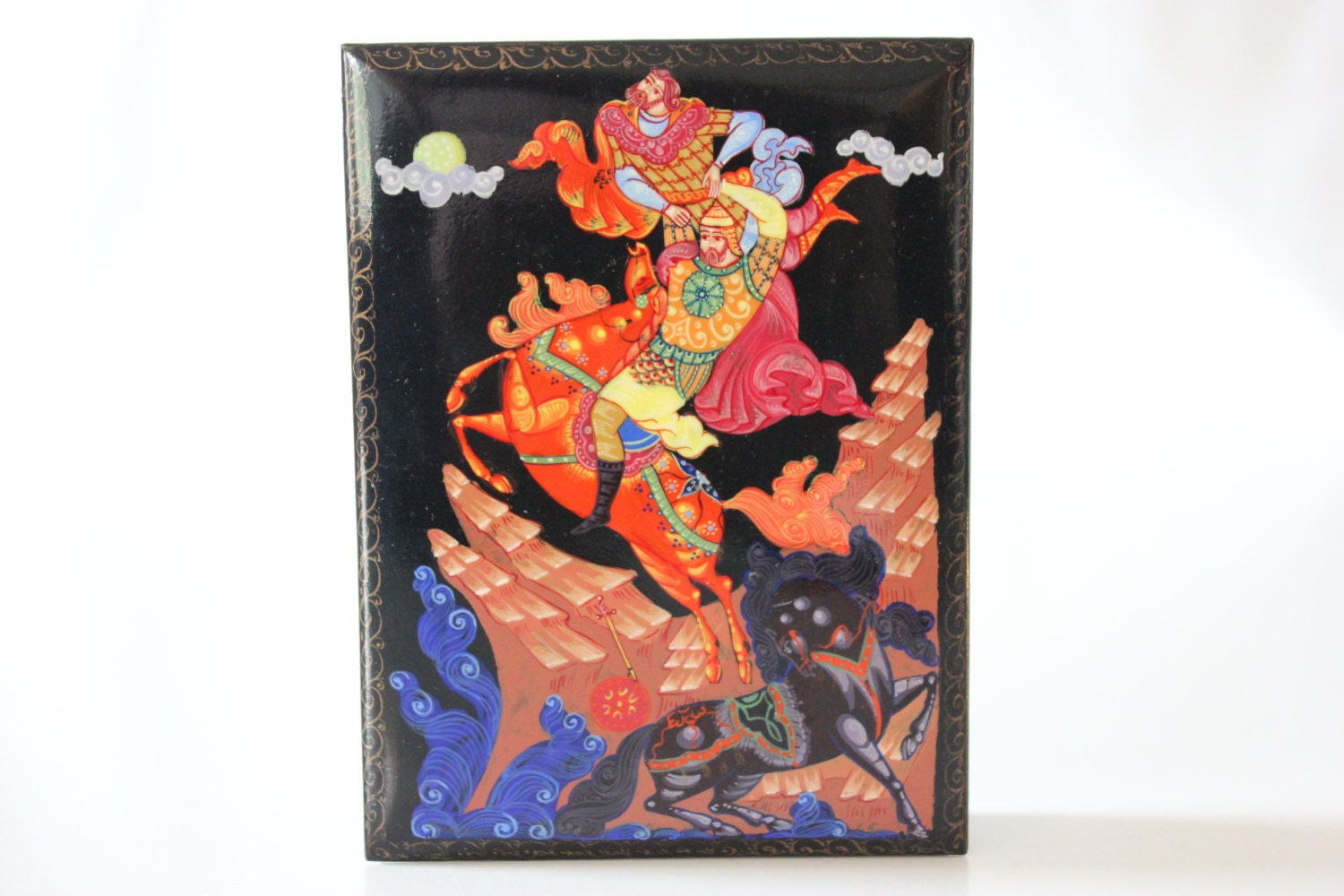 Signed Russian Lacquer Box With Horsemen Haute Juice