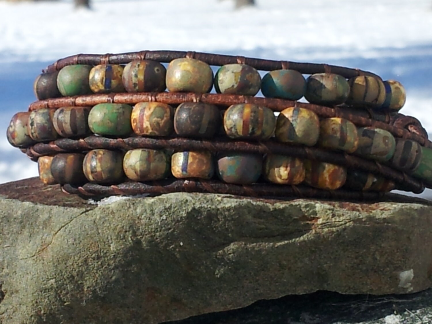 Indian Head Rustic Triple Wrap Bracelet by offbeadinpathneosho
