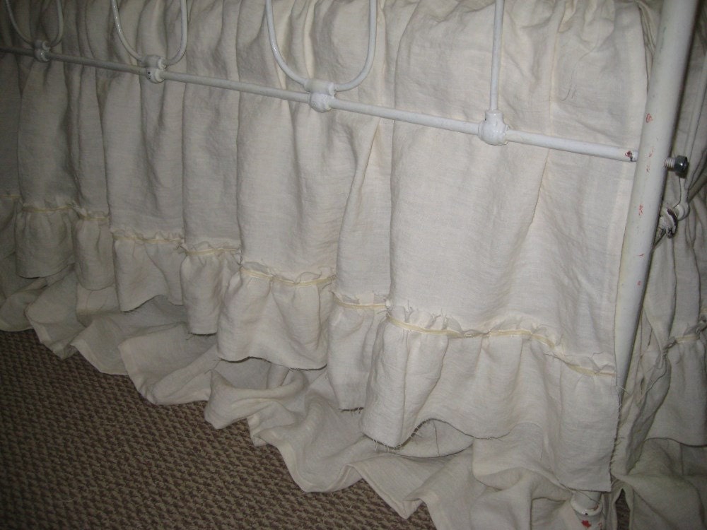 Cream Washed Linen NurseryRuffled Crib Bumpers with Sash