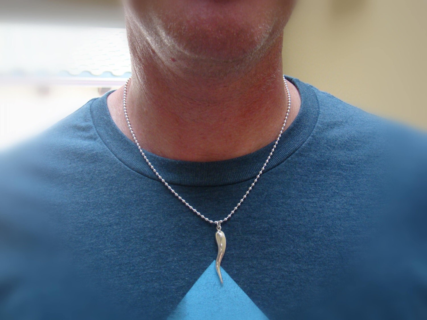 Italian Horn Necklace for Men Sterling Silver Italian Horn