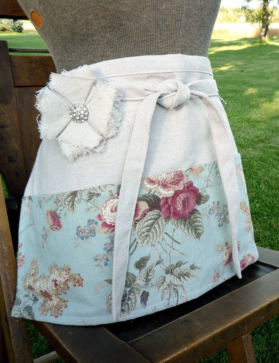 soft blue floral half apron shabby chic work by greenwillowpond soft blue floral half apron shabby chic work by greenwillowpond
