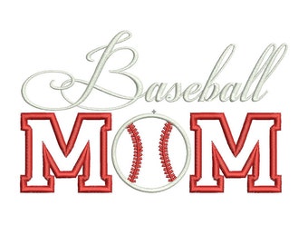 Baseball Mom Embroidery Design - PES Machine Applique Designs - 3 Sizes - Instant Download