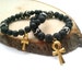 Mens black stretch bracelet- Ankh bracelet- lava bracelet