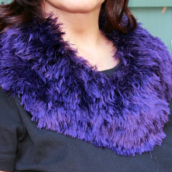 Download Purple Fun Fur Cowl Scarf Stunning Knit Neck Piece by SusanEknits