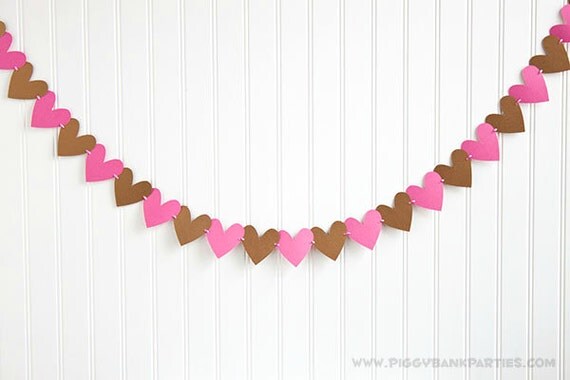 HEART Garland - Deep Pink and Antique Gold : Valentine's Day Bunting // Wedding Decoration // Party Decoration // Bridal Shower // Hearts Il_570xn