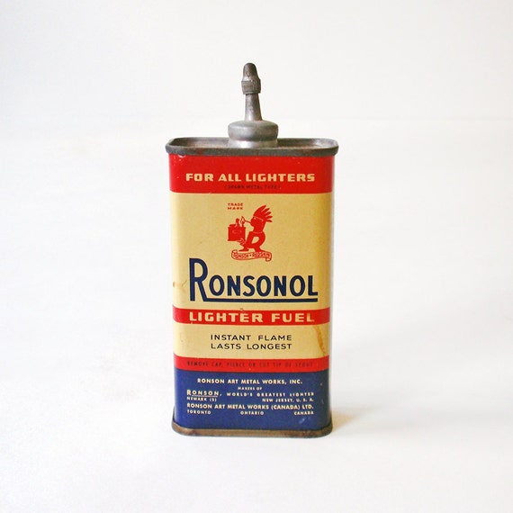 Vintage Metal Ronsonol Lighter Fuel Fluid Tin