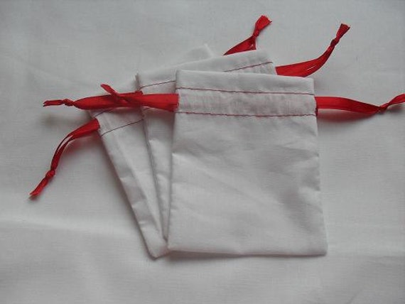 200 White cotton bags -3x4 with Red Ribbon
