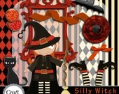 50% Off Sale Halloween Clip Art Digital Clipart Halloween Paper Pack - Party Invitations Cards Crafts - Silly Witch Digital Scrapbook Kit Il_170x135