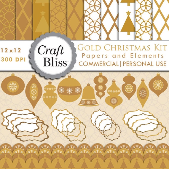50% Off Christmas Clipart Commercial Clip Art Paper Pack White Gold Glitter Frames Borders Gold Christmas Digital Scrapbook Kit Invitation Il_570xn
