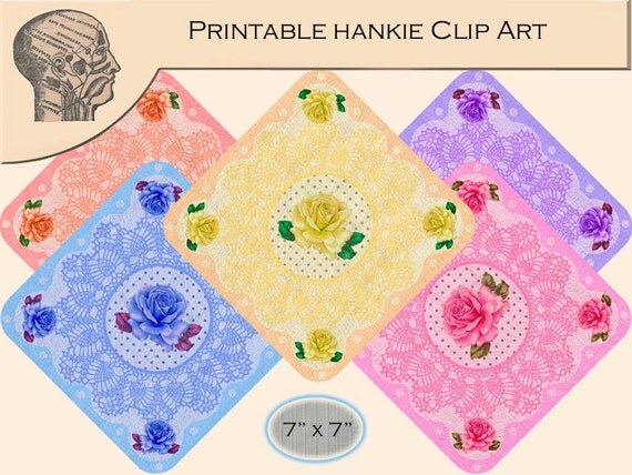 Printable Digital Hankie Handkerchiefs Clip Art Graphics