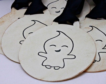 Halloween Gift Tags (Double Layered) - Ghost Tags - Monster Tags - Favor Tags - Handmade Halloween Favor Tags (Set of 8)