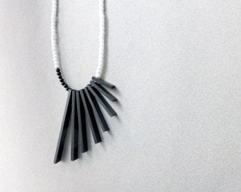 black & white geometric necklace , minimalist tribal contemporary jewelry