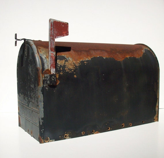 Vintage Weathered Mailbox with Flag / Rural / Painted