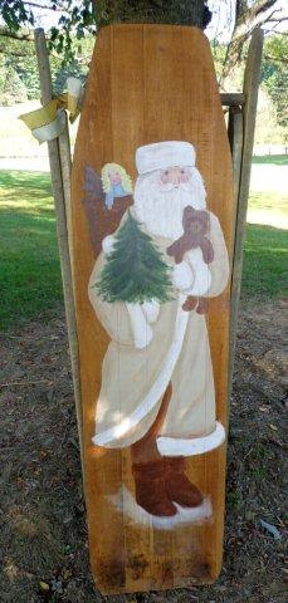 Items similar to Hand painted Santa on vintage wooden ironing board on Etsy