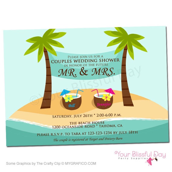 PRINTABLE Beach Couples Wedding Shower Party Invitation #801 Il_570xn