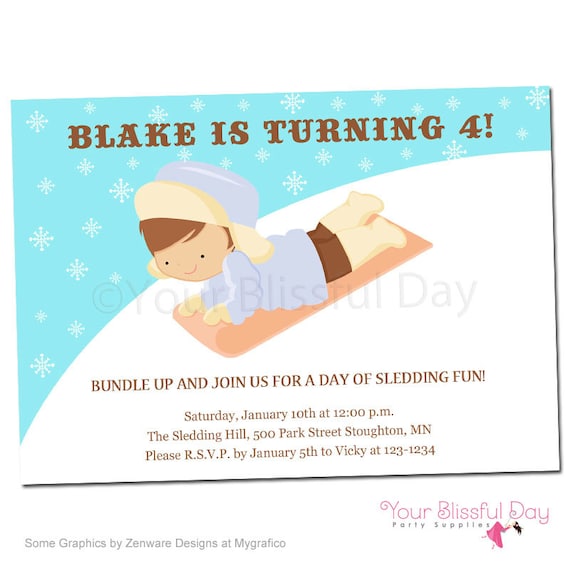 PRINTABLE Boy Sledding Party Invitation Il_570xn
