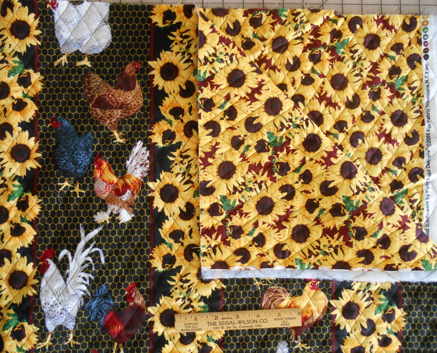 Fabric Traditions Chickens & Sunflowers Double Sided Quilted