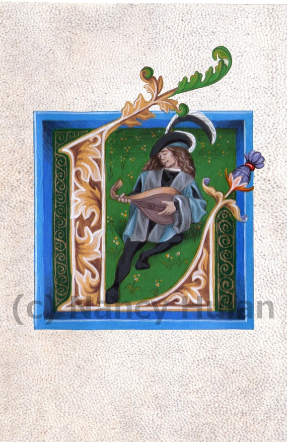 Alphabet Letter L Medieval Illuminated Letter L Painted