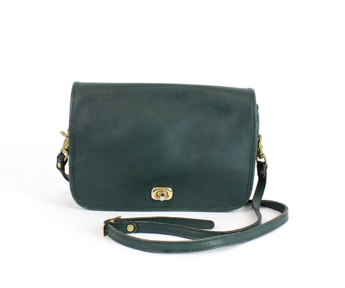 hunter green leather satchel coach style crossbody purse