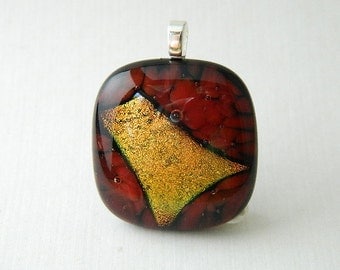 Red and Gold Dichroic Fused Glass Pendant