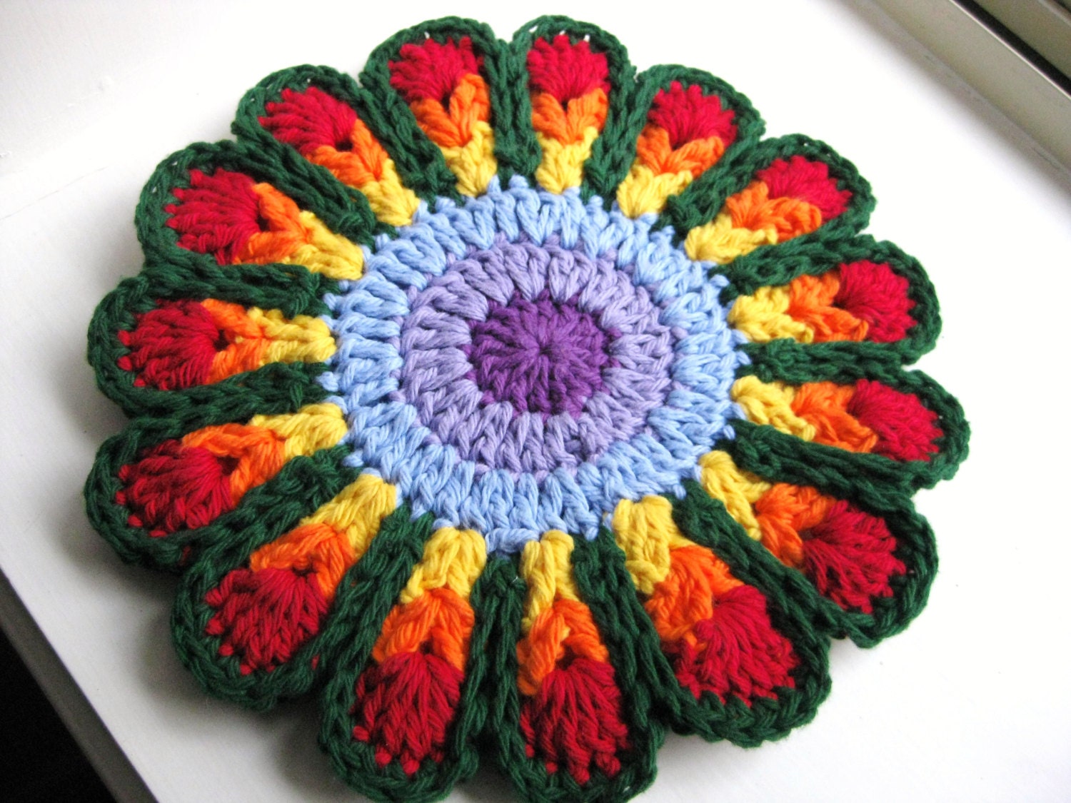 Flower Hot Pad/Trivet CrochetedRainbow Pot Holder Crochet