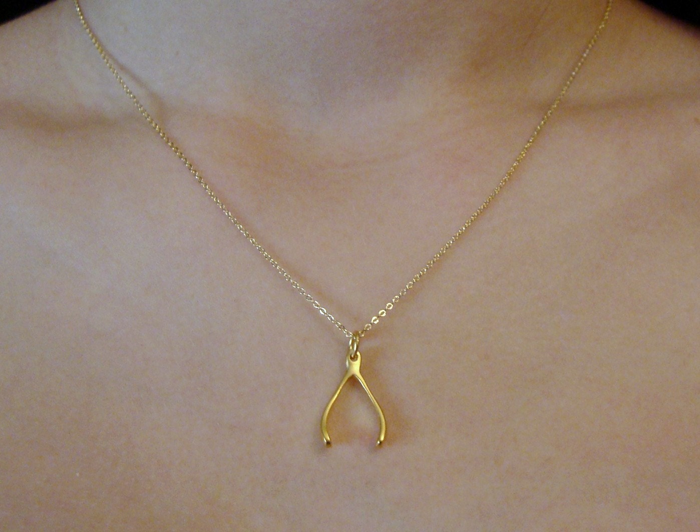 24k Gold Wishbone Necklace Gift for her BFF Friend