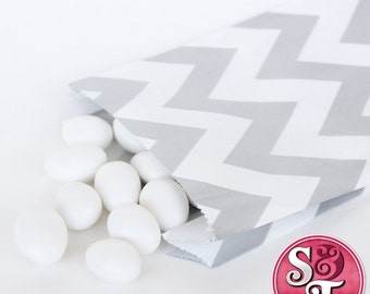 Chevron ZigZag Silver Metallic Goodie Favor Treat Bags - Qty 12