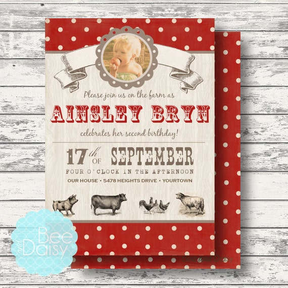 Vintage Farm Invitation, Birthday Party Invitation, Baby Shower Invitation, Printable Digital Invite Il_570xn