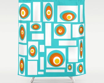 Blue Shower Curtain, Geometric Shower Curtain, Mid Century Modern Shower Curtain, Mod Shower Curtain