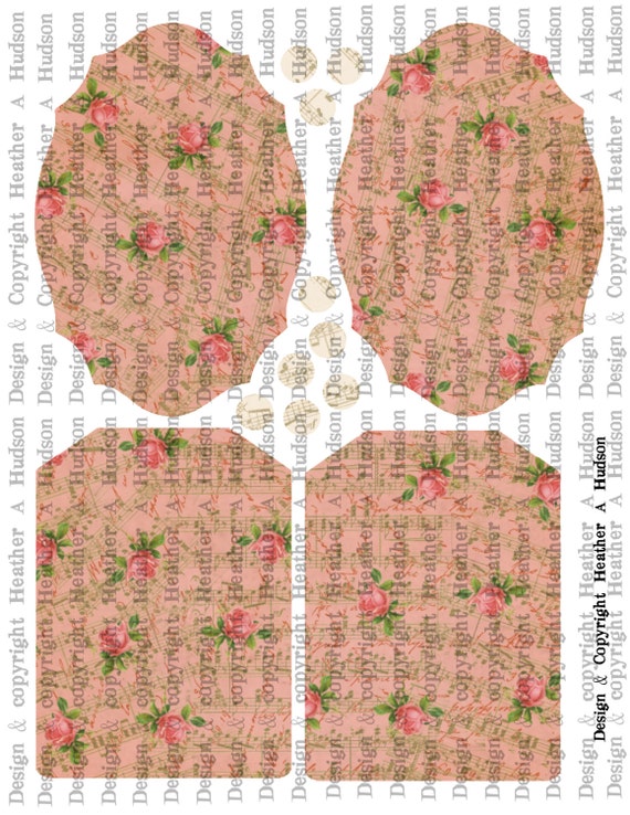 Romantic Roses Pink Music Victorian Vintage Valentine's Day Fancy TagDigital Collage sheet Printable