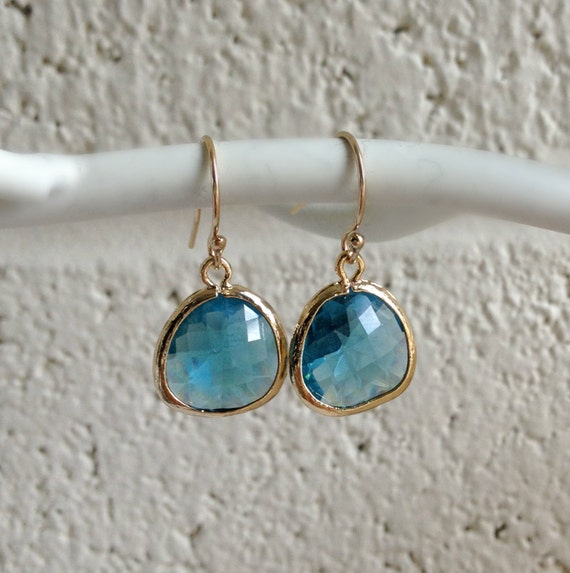 Ocean Blue Green Earrings 24k Gold by anatoliantaledesign on Etsy
