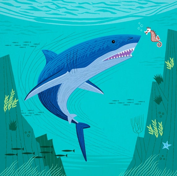 The Shark and The Seahorse - Animal Poster - Sea / Ocean / Underwater - Nature / Wildlife - Limited Edition Animal Art Print