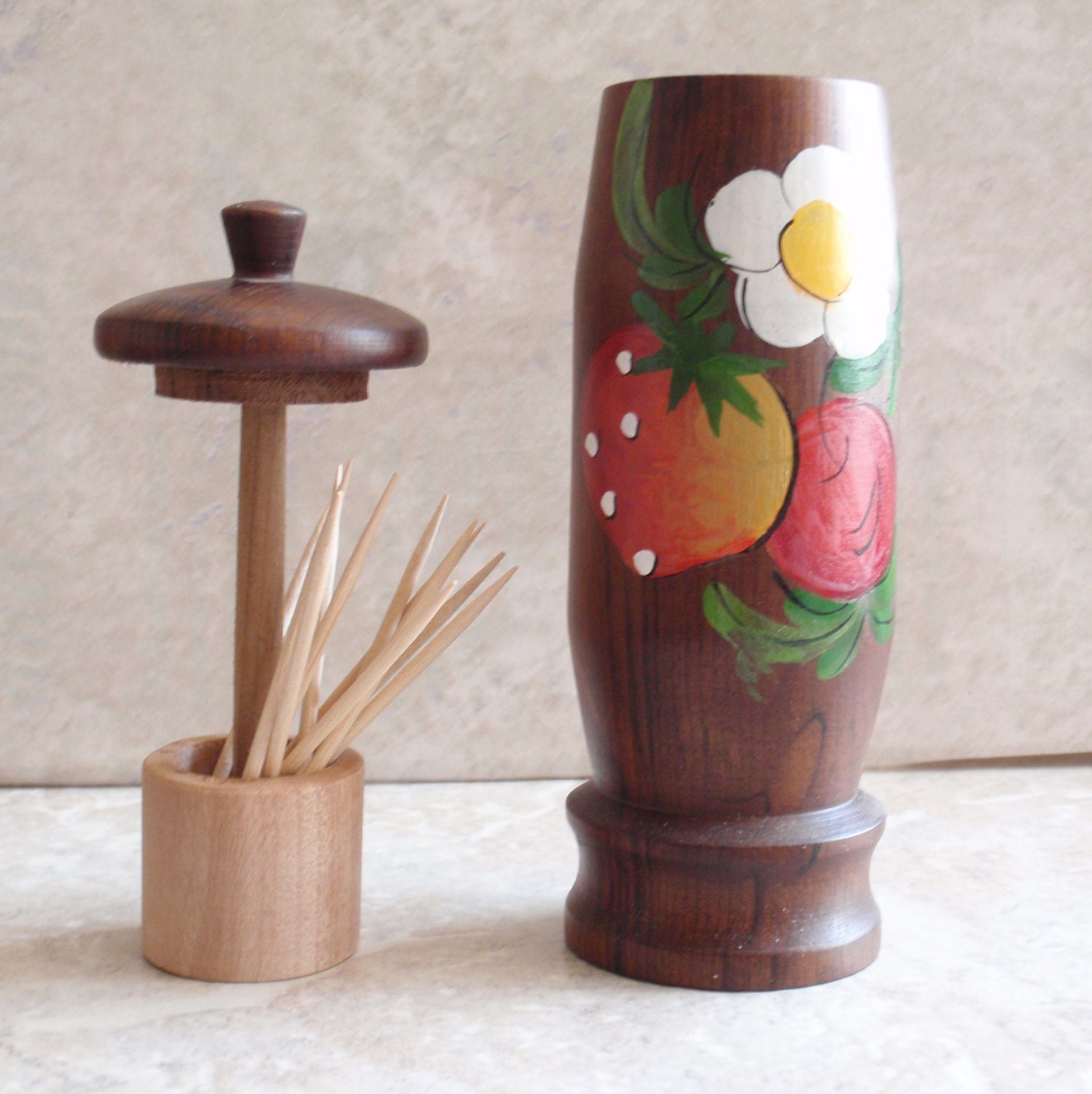 Wooden Toothpick Holder Made in Brazil Vintage Estate E0089 Haute Juice