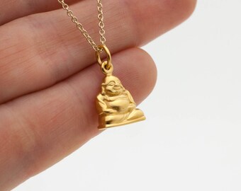 Gold Happy Buddha Necklace - 24K Gold Dipped Laughing Buddha Pendant . Yoga Jewelry . Outdoor & Sportsman Gifts