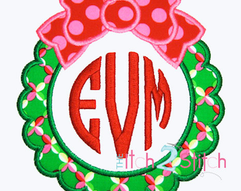 Christmas Wreath Applique (Font Not included) Sizes 4x4, 5x7 and 6x10 For Machine Embroidery INSTANT DOWNLOAD now available