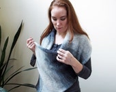 Grey Mohair Shawl - Whisper Wrap Knit Shawl in Grey, White and Black Colorblock