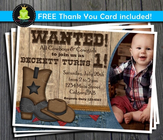 Cowboy Birthday Invitation - FREE Thank You Card included Il_570xn