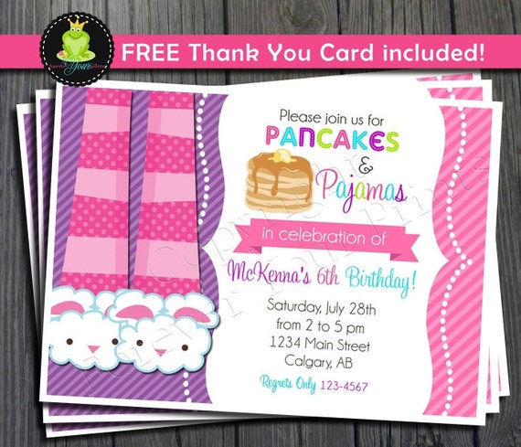 Pancakes and Pajamas Invitation - FREE Thank You Card Included Il_570xn