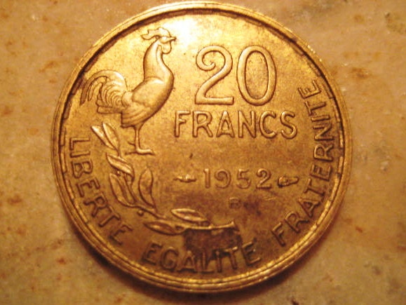 1952 France French Coin 20 Francs G. GUIRAUD Mint Mark B