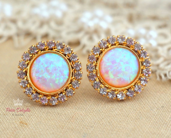 Opal Stud earrings White Opal Crystal earringsOpal Swarovski