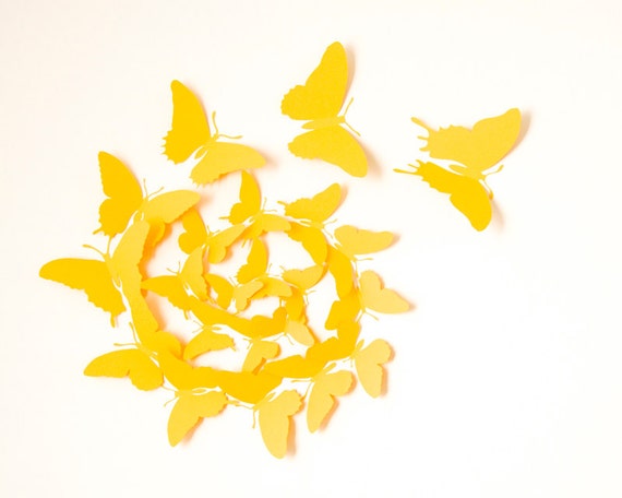 Wall Butterflies, Canary Yellow Paper Butterfly Silhouettes for Home ...