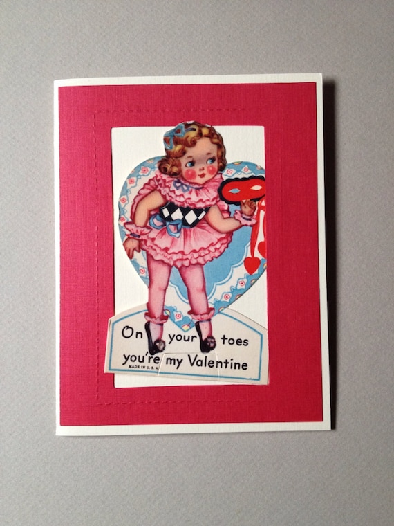 Vintage 1940's Valentine Card-Ballerina "On Your Toes You're My Valentine"