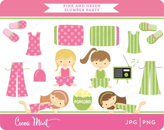 Pink and Green Slumber Party Clipart Il_570xn