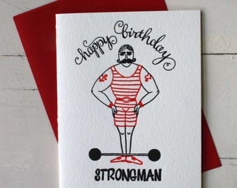 Funny Birthday Card - Strongman - Letterpress Birthday Card - Strongman Birthday Card - Card for Dad - Boyfriend Card - Boyfriend Gift