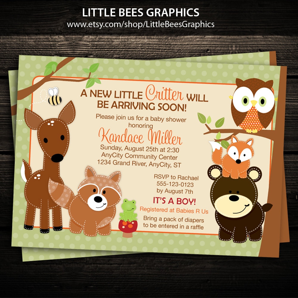 Woodland Baby Shower Invitation 5x7 printed on cardstock