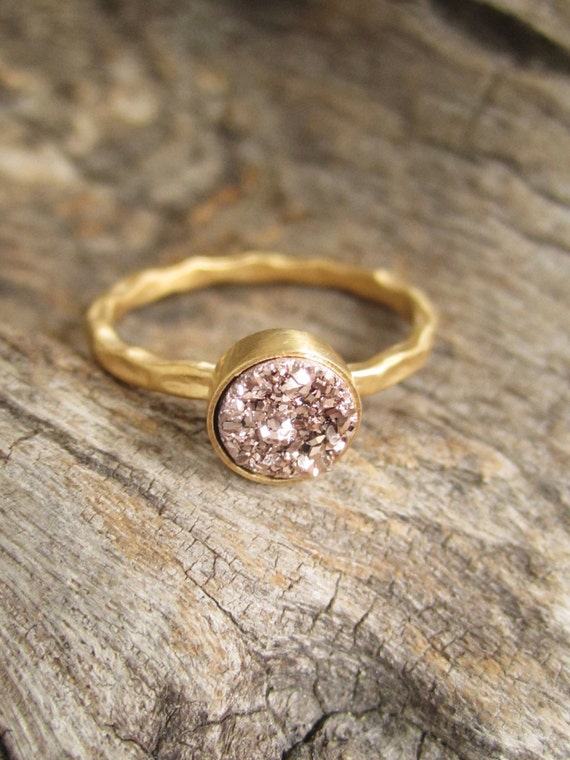 Tiny Rose Gold Druzy Ring in Yellow Gold