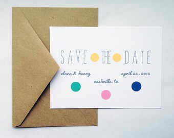 Wedding Save the Date in White/Recycled Kraft -- The Polka -- Wedding Save the Date Customizable Set