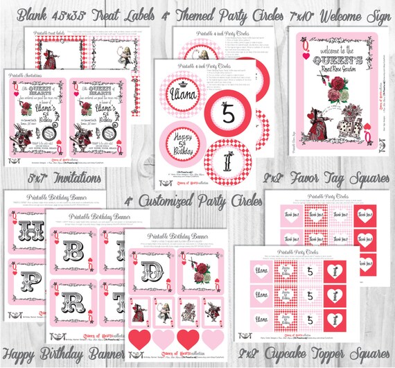 Queen of Hearts Party, Alice in Wonderland Party - PRINTABLE PARTY COLLECTION - Cutie Putti Paperie Il_570xn
