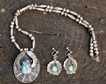 Native American Squash Blossom Necklace Earrings Set