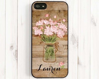 Flower Bouquet iPhone Case, Personalized Monogram Printed Image Wood Pattern iPhone 7 5 5C, iPhone 4S, Samsung Galaxy S3 S4 S5 Note 3, ul12